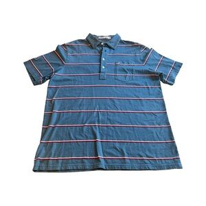 Criquet‎ Mens Large Blue Pink Stripe Organic Cotton Polo Golf Active